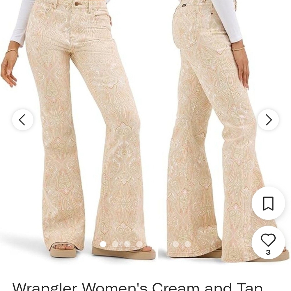 Wrangler Paisley Flare Jeans in Cream and Tan